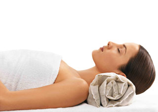 relaxed woman on herbal pillow